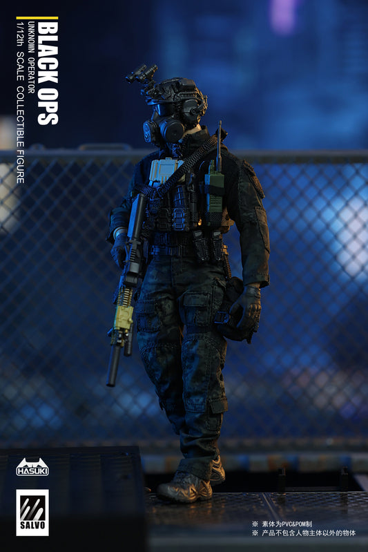 HASUKI SA01 Black Ops Special Edition full figure front view with full combat loadout