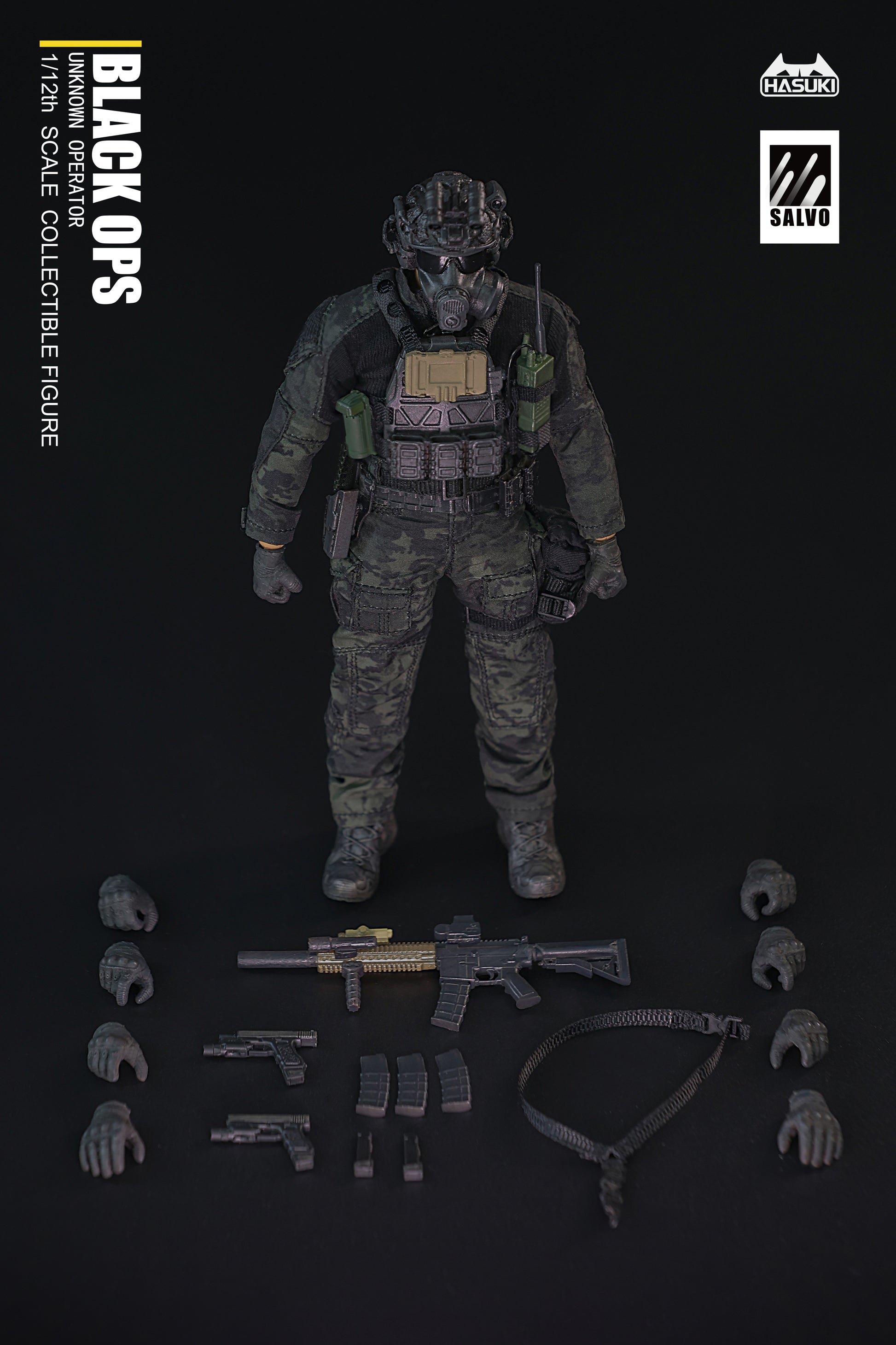Combat knife with sheath and morale patches set on display
