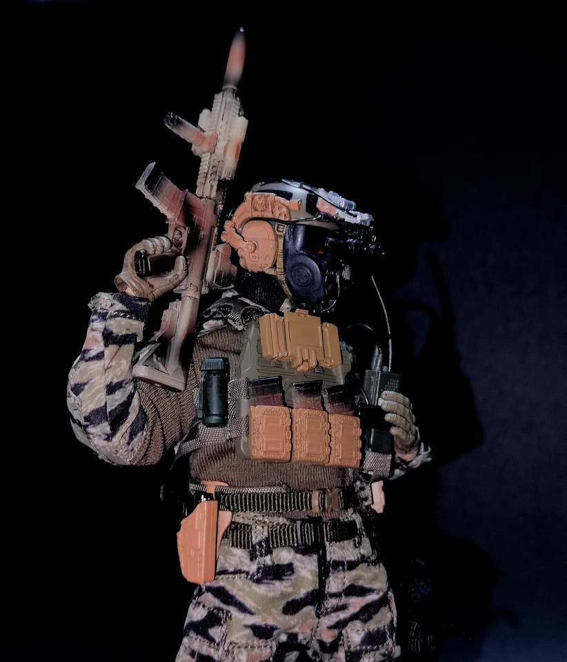 Scale reference shot showing 16cm figure height alongside accessories