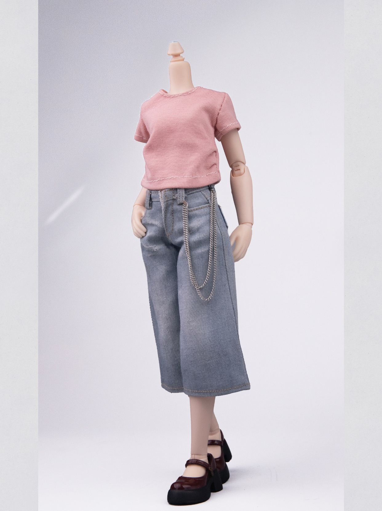 2026 Match-Day Blokecore Doll Wide Cropped Denim Pants with Chain