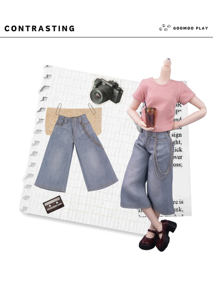 2026 Match-Day Blokecore Doll Wide Cropped Denim Pants with Chain